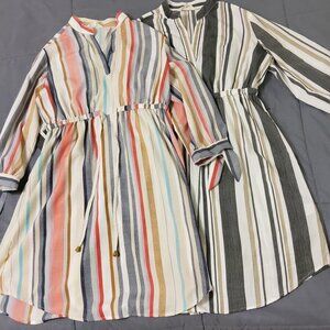 Hint of Blush Blouse Small Vneck 3/4 Sleeve Striped Tunic Dress BUNDLE